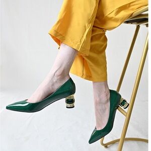 NEW FSJ Women Bridal Pointed Toe Chunky Block Low Heel Crystal Pumps Slip on.